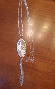 Jilzarah 30" Silver Tone Necklace w/ Reversible Grey & White Pendant
